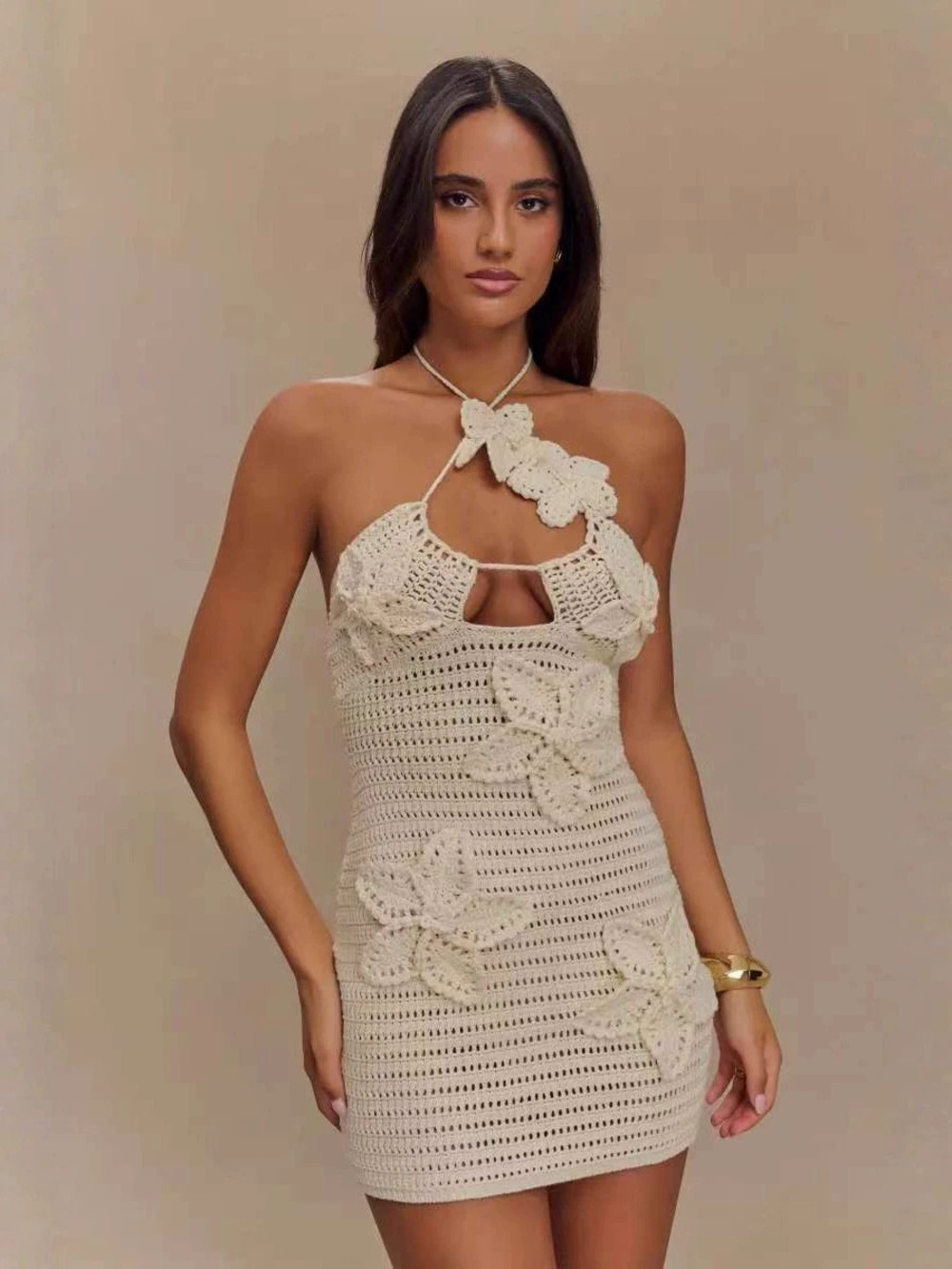 ZARA White Summer Knitted Hollow Out Backless Sleeveless Sexy Strappy Mini Dress